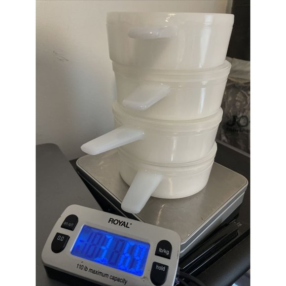 Set 4 w 3 Lids Handled White Milk Glass Ovenware 14oz USA Bowls Vintage - Picture 10 of 10